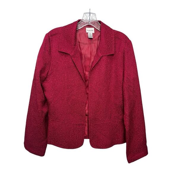 Chico's Jackets & Blazers - Chico's Gorgeous Berry red silk blend open front peplum Blazer size 1 Womens